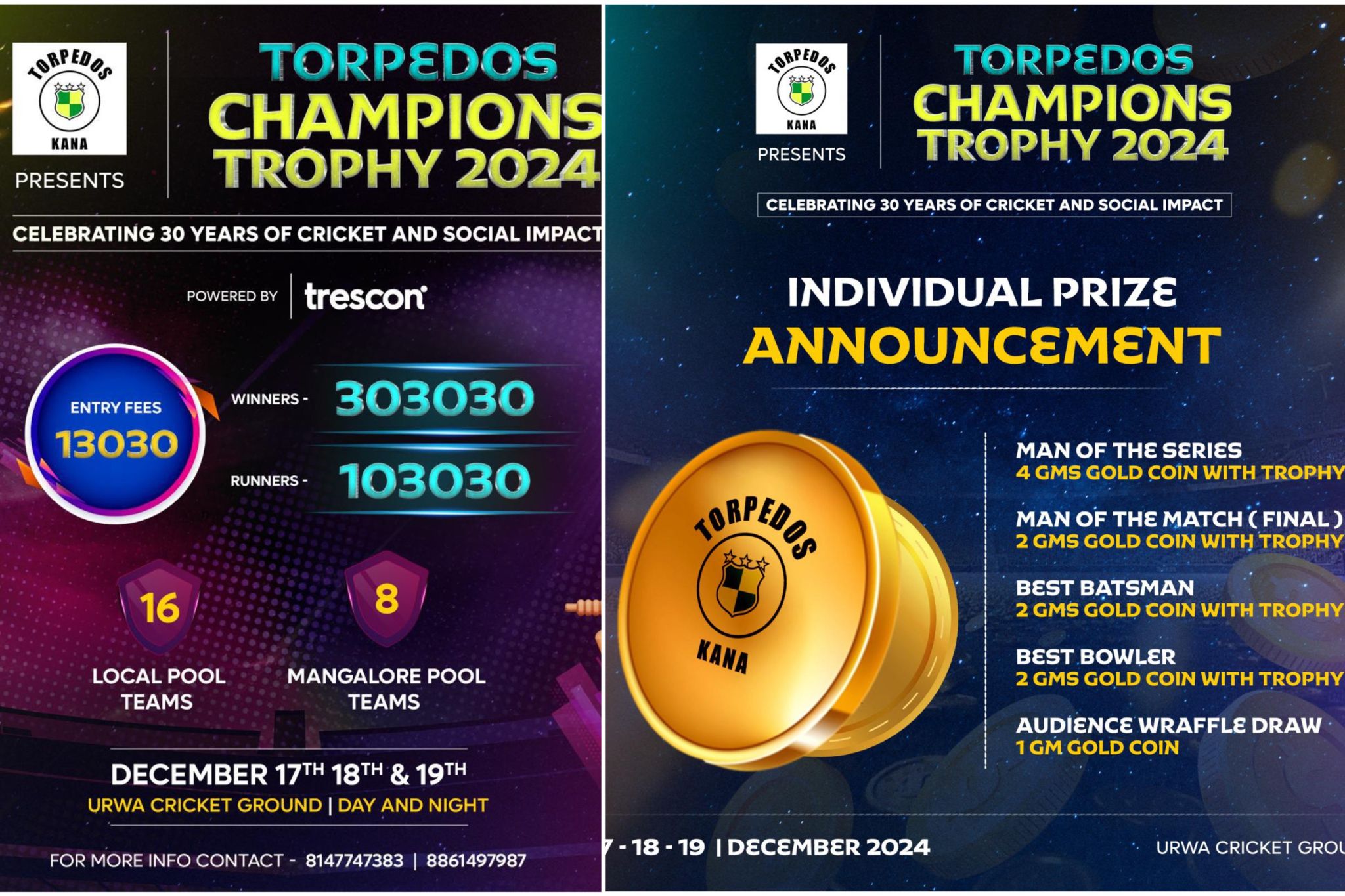 ಟಾರ್ಪೆಡೋಸ್ ಚಾಂಪಿಯನ್ಸ್ ಟ್ರೋಫಿ 2024: ಮಂಗಳೂರು ಉರ್ವಾ ಮೈದಾನದಲ್ಲಿ 3 ದಿನಗಳ ಕ್ರಿಕೆಟ್ ಹಬ್ಬ!